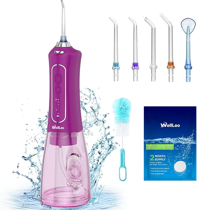 Water Flosser for Teeth 300ML Cordless Oral Irrigator Rechargeable Dental Flosser Picks with 5 Modes 5 Jet TipsIPX7 Waterproof Teeth Cleaner for Braces Gum Care Home Travel Use