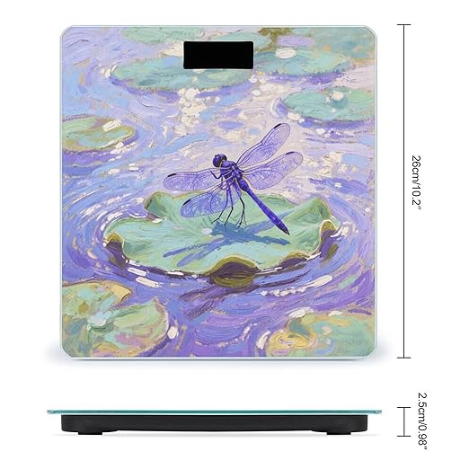 Water Lily Dragonfly Scale for Body Weight Sturdy Tempered Glass Weighing Scales with LCD Display Accurate Digital Bathroom Scale Convenient Body Fat Smart Scales Easy Read