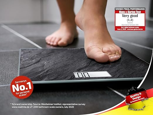Soehnle Style Sense Compact 300 Compact Digital Weighing Scale Bathroom Scale with Easy-to-Read LCD Display Extra-Flat Body Weight Scale Slate