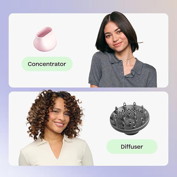 Wavytalk Blow Dryer with Diffuser Mini Hair Dryer with Folding Handle 1600W Quiet Lightweight Hairdryer with Diffuser Compact Design Pinky White