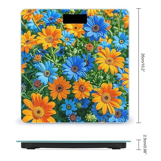 Orange and Blue Flowers Scale for Body Weight Smart Scales Digital Bathroom Scale High Precision Weighing Scales with Large Display Weighing Machine for People