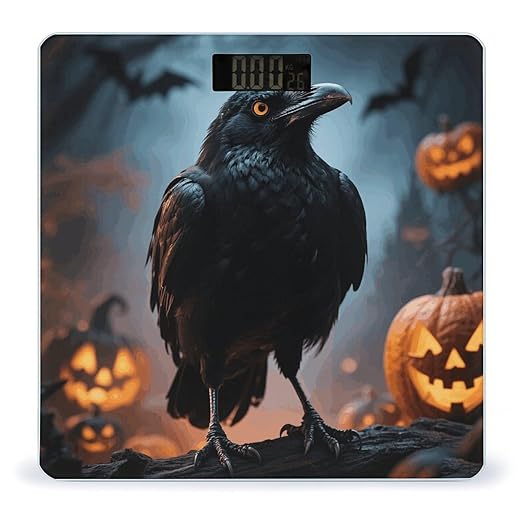 Frightening Halloween Crow Scale for Body Weight Sturdy Tempered Glass Weighing Scales with LCD Display Accurate Digital Bathroom Scale Convenient Body Fat Smart Scales Easy Read