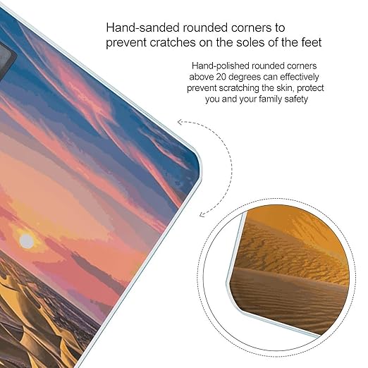 Desert Landscape Scale for Body Weight Highly Accurate Digital Bathroom Body Scale Digital Bathroom Scales for People Anti-Slip Large LCD Display Smart Scales
