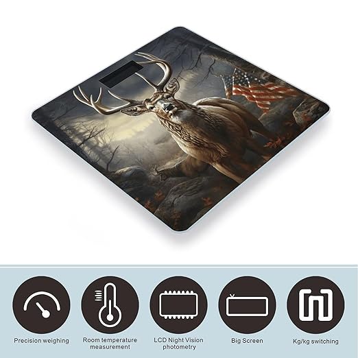 Deer Hunting Season Bathroom Scale Rounded Smart Scale for Body Weight Automatic Power On/Off Weight Scales Accurate Bathroom Digital Scales for Pet Home Bedroom Kitchen