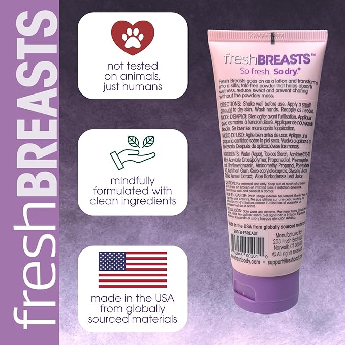 Fresh BREASTS Anti Chafing Deodorant Lotion to Powder 3.4oz (2 Pack) - Anti Chafe Cream Whole Body Deodorant for Women Inner Thighs &amp Areas that Sweat No Talc Aluminum or Added Fragrance