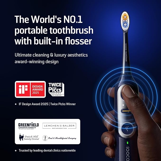 Soocas NEOS II - Electric Toothbrush with Water Flosser Sonic Electric Toothbrush for Adults Cordless Water Flosser for Travel Portable Oral Irrigator Up to 100% Plaque Removal Dark Violet