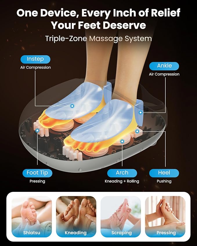COMFIER Shiatsu Foot Massager with HeatCompression Kneading &amp Rolling Electric Feet Massager for Plantar Fasciitis Foot Warmer Size Up to 15 Gift for Men Women