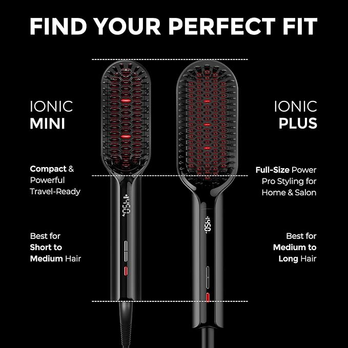 TYMO Hair Straightener Brush - Upgraded Ionic Plus Straightening Brush with Dense Bristles 16 Temps Dual Voltage | Ceramic Hot Comb for Women | Flat Iron for Thick Curly Hair Black