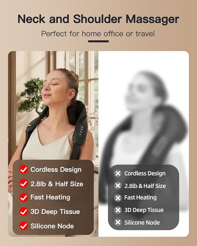 Neck &amp Shoulder Massager with Heat 6D Deep Tissue Shiatsu Kneading for Neck Shoulders &amp Upper Back Hands-Free Relief After Work