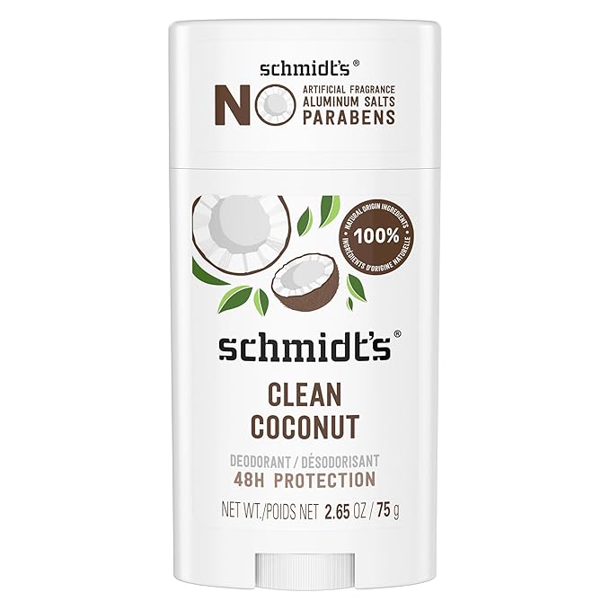 Schmidt's Aluminum-Free Vegan Deodorant Rose &amp Vanilla 2 Count and Clean Coconut 2.65 oz Each 24 Hour Odor Protection