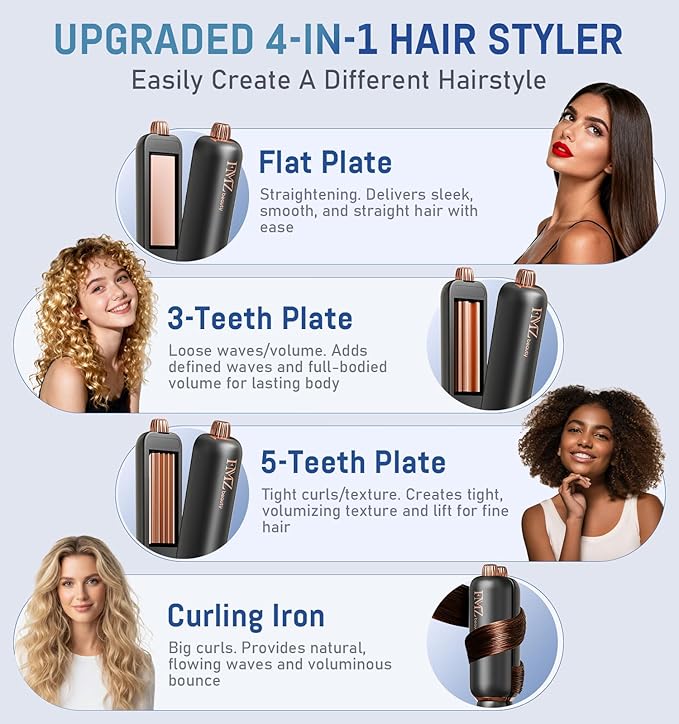 FMZ Flat Iron Hair Straightener Crimper Curler 4 in 1 Professional Ionic Hair Styling Irons for Straightening Crimping Curling Fast Heating Dual Voltage Mini and Portable for Women Travel Home