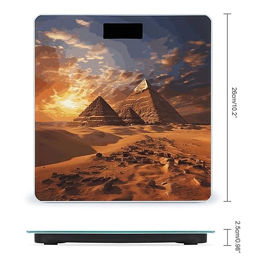 Egyptian Pyramids Bathroom Scale Automatic Power On/Off Body Scales LCD Backlight Display Square Digital Scale Rounded Corners Bathroom Scales for Home Bedrooms