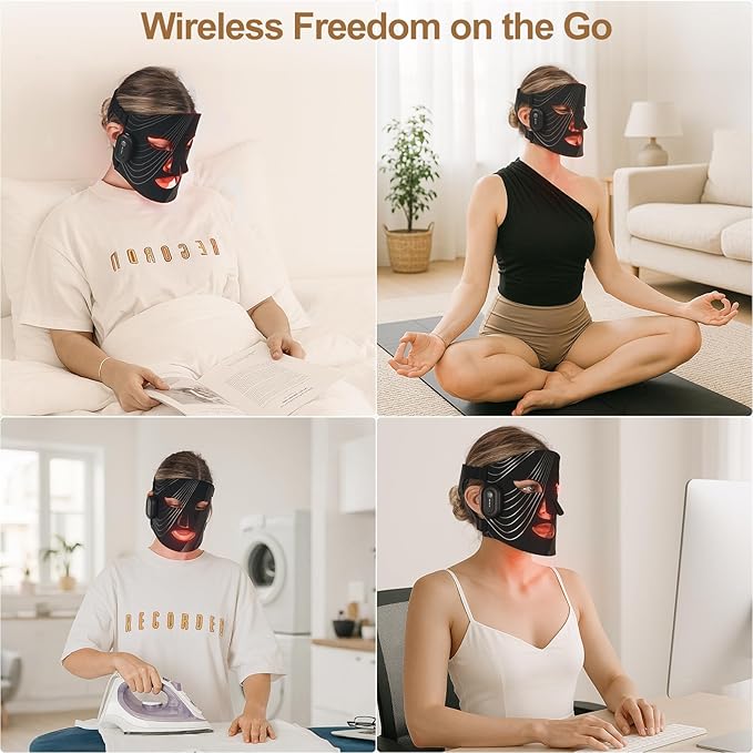 Red Light Therapy Mask for Face Wireless Led Face Mask Light Therapy with 850nm Near-Infrared 4 Modes Rechargeable Led Facial Skincare Device