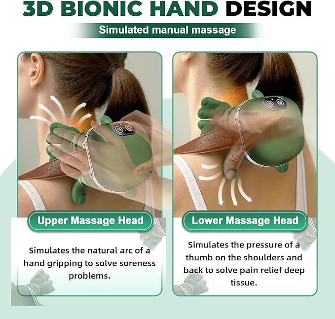Neck Massager with Fingers Green Neck and Back Massager with Hand for Pain Relief Deep Tissue Hand Massager with Heat and Compression Bionic Electric 4D Kneading Thera Palm Massage