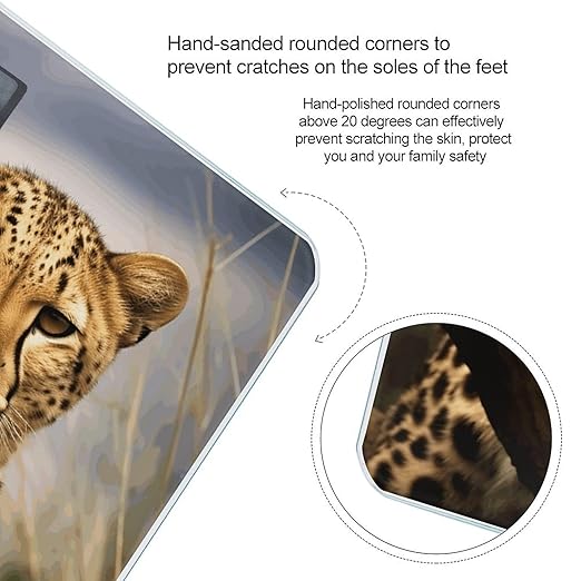 Cool Leopard Scale for Body Weight Safe Rounded Corners Tempered Glass Digital Bathroom Scale LED Display 400lb Capacity Weight Scales with High Precision Sensors