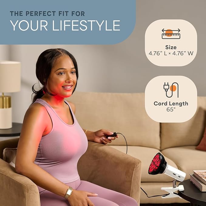 LifePro Red Light Therapy Lamp - Infraglow Infrared Red Light Therapy Bulb with 660nm and 850 nm Wavelength -18 LEDs &amp Clip-On Lamp - at Home Infrared Bulb for Daily Wellness and Relaxation