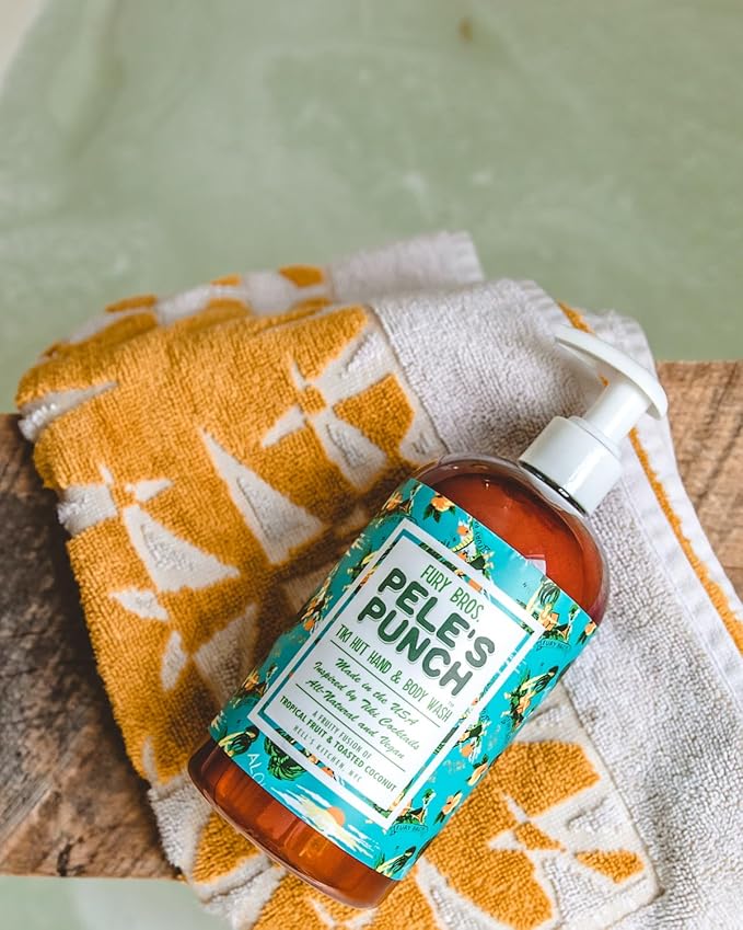 FURY BROS. Tiki Hut Hand &amp Body Wash Pele’s Punch | Tropical Fruit &amp Toasted Coconut | Natural Ingredients | Made in USA | Inspired by Tiki Cocktail Recipes | Cruelty-Free | 16 oz
