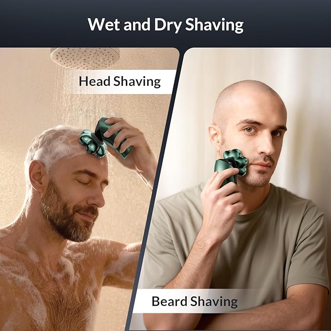 Head Shavers for Bald Men - 7D Arc Magnetic Detachable Electric Razor Waterproof Wet Dry 5-in-1 Electric Shaving &amp Grooming Kit LED Display Rechargeable Head &amp Body Hair Shaver Dark Green