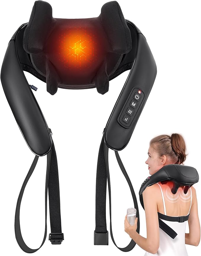 Shiatsu Back and Neck Massager Cordless Shoulder Massager with Heat Electric Deep Tissue 3D Kneading Massage Pillow for Shoulder Leg Body Muscle Pain Relief Gifts for Men Women