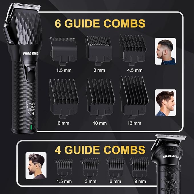 FADEKING® Professional Hair Clippers for Men - Cordless Beard Trimmer for Men LCD Display Hair Clippers and Trimmer Set for Barber Haircut &amp Mens Grooming with Travel Case(Black)