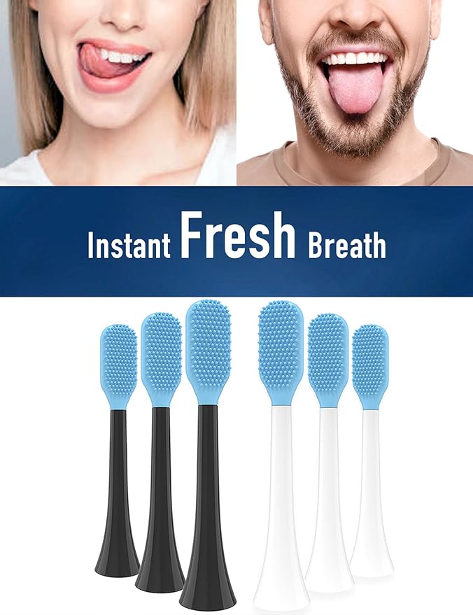Tongue Scraper Heads Compatible with Philips Sonicare Click-On Handles – Gentle &amp Effective Tongue Cleaner Fresh Breath 2 Pack Replacement Brush Heads (White One Size)