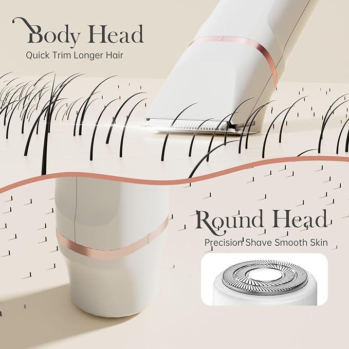 Pubic Hair Trimmer Women - Electric Razors for Women's Body Groomer Replaceable Ceramic Blade Heads Face Hair Remover Head USB-C&ampDock Charging Waterproof&ampEasy Cleaning