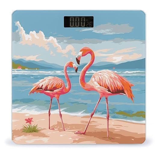 Flamingo Beach Weight Scale Digital Electronic Scales Bathroom Scale Larg LCD Backlight Display High Precisio MeasurementsTempered Glass