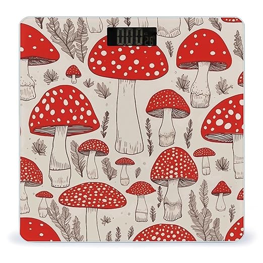 Digital Bathroom Scale for Body Weight Scale with Bright LCD Display High Accuracy Step-On Technology Auto On/Off Red White Mushroom Digital Scales 400 Lbs /180kg