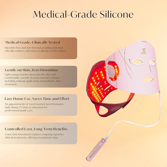 Red Light Therapy Mask for FaceLed Face Mask Light TherapyInfrared Light TherapyAnti-Wrinkle Face Light Therapy Device at HomeFace CareGift for WomenFacial Mask Pink