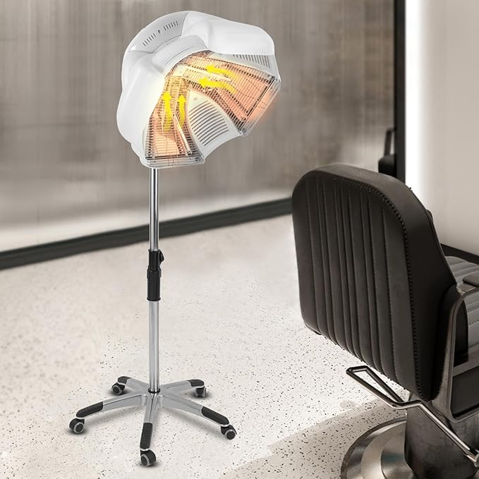 Hair Oil Heater1800 W 110 V Free-Stand Hair Dryer with Universal WheelsPerm Processor Stand Hair Dyeing for Hair CareDyeingOil Treatment (White 2)