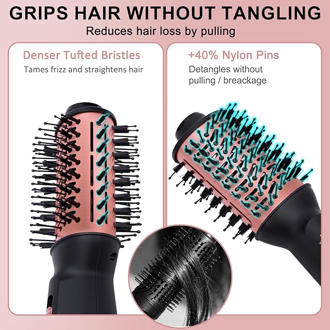 Dual Voltage Travel Hair Dryer Brush Small Portable Ionic Powerful Blow Dryer Drying Straightening Curling in One Step Suitable for Women &amp Kids with Long Hair