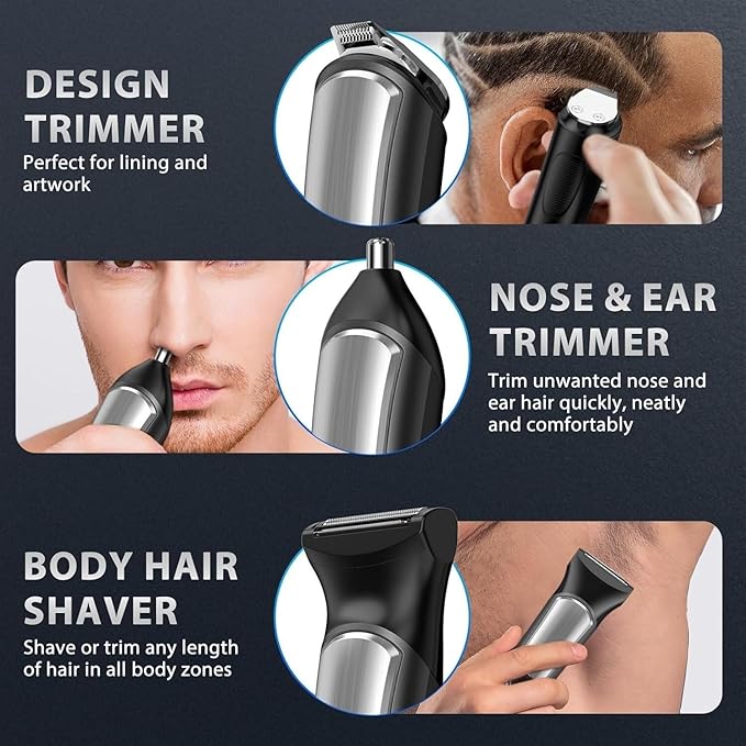 Hair Clippers for Men 5 in 1 Adjustable Hair Beard Trimmer for Men Body Groomer Electirc Shaver Facial Nose Ear Trimmer Eyebrow Rechargeable