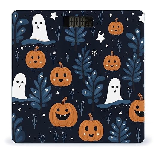Cartoon Pumpkin Head Bathroom Scale for Body Weight Bathroom Weighing Scale with Backlit LCD Display Highly Accurate Measures Weight Up to 180kg