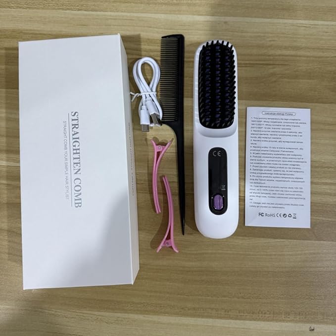 Mini Cordless Hair Straightener BrushPortable Straightening Brush for Travel Ionic Hot Comb Straightener USB RechargeableGifts for Women(Purple)