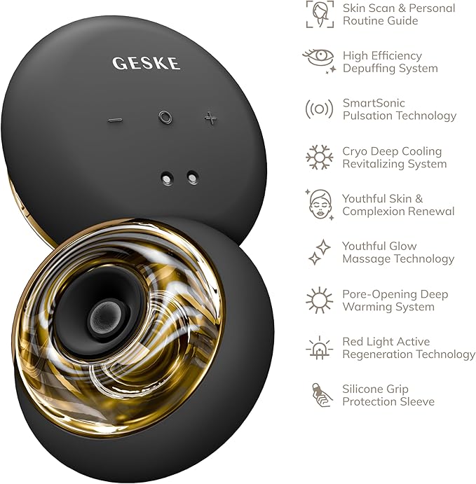GESKE SmartAppGuided™ Sonic Cool &amp Warm Face &amp Body Massager | 9 in 1 | Electric Massager | Face &amp Body | Battery-Free Cooling &amp Warming | Firms Relaxes &amp De-Puffs Skin | with Sma