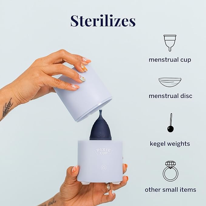 Pixie Menstrual Cup and Disc Steamer Sterilizer - 3 Minute Steam Clean - Sensor On-Off Button - Automatic Shut Off - Compact Cylinder Design