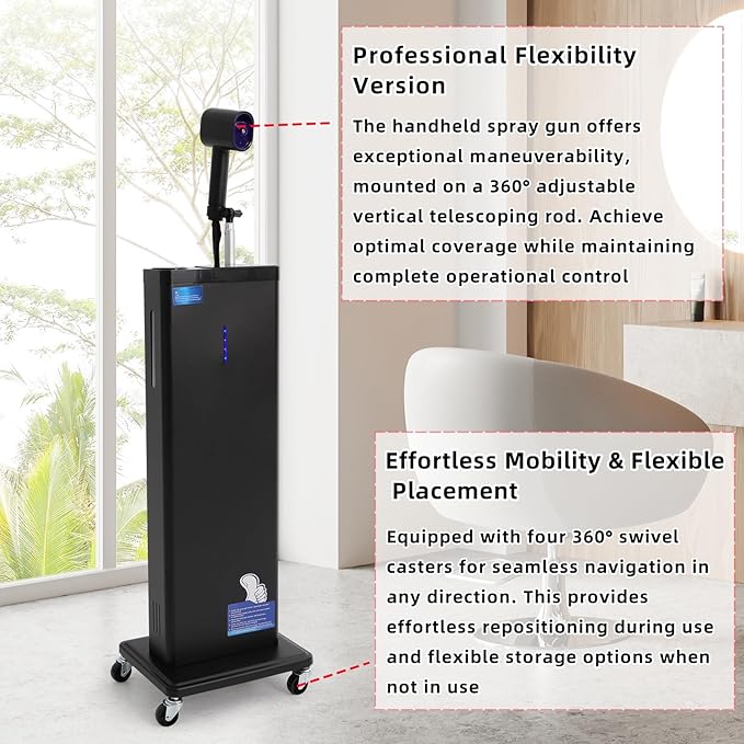 Professional Standing Hair Steamer Machine 1300W Hair Processor with Adjustable Telescopic Rod &amp 360° Wheels | 9 Mist Settings 800ml Tank for Salon &amp Home Hair Treatment Deep Conditioning
