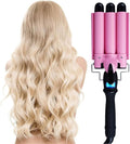 3 Barrels Hair Curler with LCD Display - Ceramic Curling Wand Hair Waver Quick Heating Curling Iron 80-210°C 14-Speed Temperature Adjustment Curling Tongs Hair Styling Tools (Color : Pink Size : 2