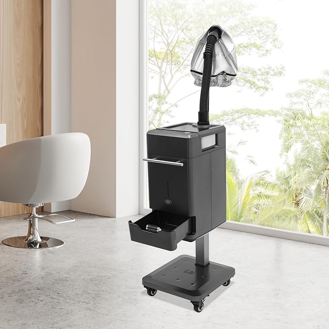 500W Vertical Nano Hair Steamer Machine 6 Modes Multifunctional Anion Hair Dyeing Machine with 4 Wheels &amp 2 Steamed Hats Hair Oil Machine Stand Up Base Equipment for Home Beauty Salon (Gray)