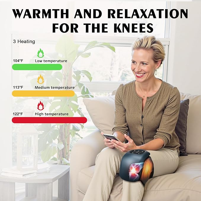 Knee Massager with Heat LED Screen and Vibration Cordless Knee Massager with Adjustable Straps and Timer