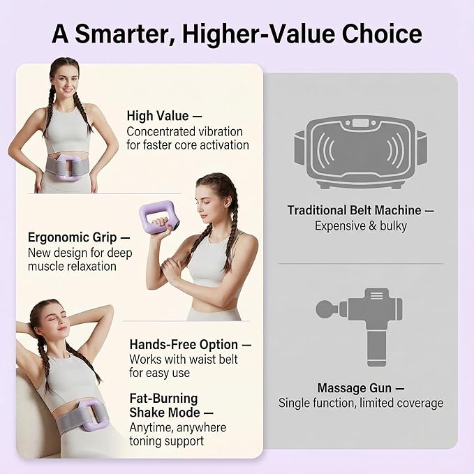 Electric Full-Body Vibration Massager Hands-Free Cordless Design with Adjustable Strap 8 Vibration Modes for Belly Back Legs &amp Waist Includes Sash &amp Scraper