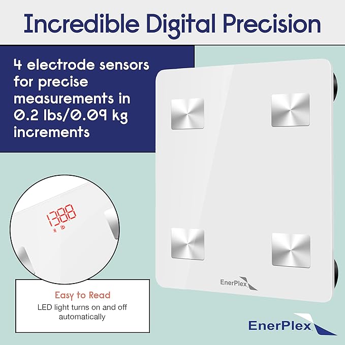 EnerPlex Fit Custom Bluetooth Body Fat Scale Weight Scales Digital Smart Body Composition Wireless Analyzer BMI Scale Health Monitor with Smartphone APP 396 lbs White