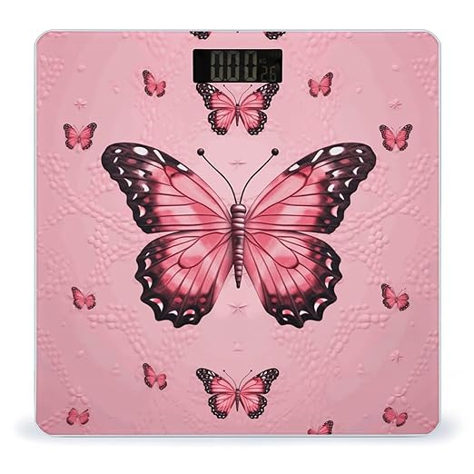 Butterfly Pink Digital Bathroom Scale Fashion Unique Weight Scale BMI Anti-Slip Precision Weighing Scales Suitable for Home Bedrooms Use and Gift