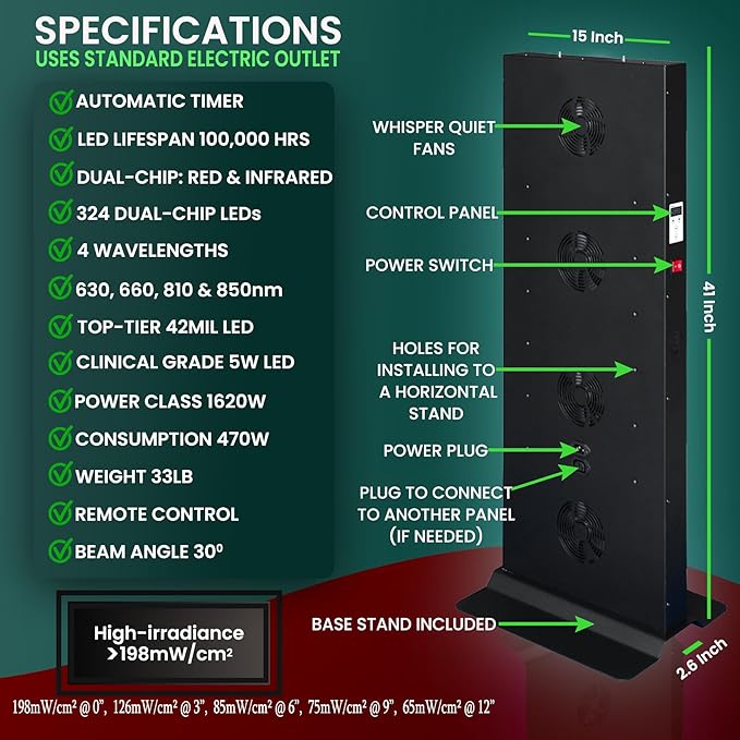 Red Light Therapy Device for Full Body 630nm 660nm 810nm &amp 850nm Near Infrared Dual-Chip Clinical Grade LED Panel for Smooth Skin Weight Pain and Overall Wellness (324LED)