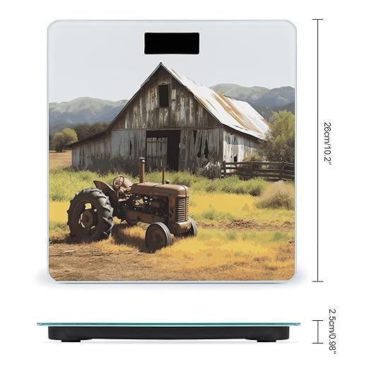 Digital Bathroom Scale for Body Weight Scale with Bright LCD Display High Accuracy Step-On Technology Auto On/Off Old Wooden Barn with Rusted Tractor Digital Scales 400 Lbs /180kg