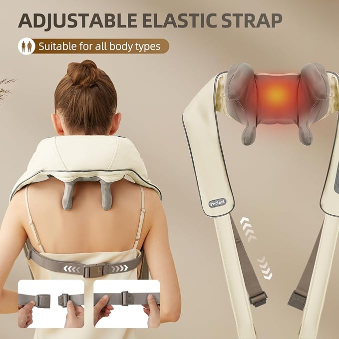 Cordless Neck Massager with Heat Electric Neck Shoulder Massager with Heat Kneading 6-Point for Deep Tissue Pain Relief Rechargeable Battery Brushless Motor