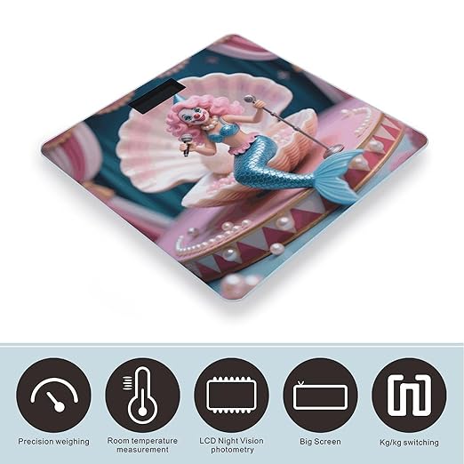 Mermaid Clown Scale for Body Weight Sturdy Tempered Glass Weighing Scales with LCD Display Accurate Digital Bathroom Scale Convenient Body Fat Smart Scales Easy Read