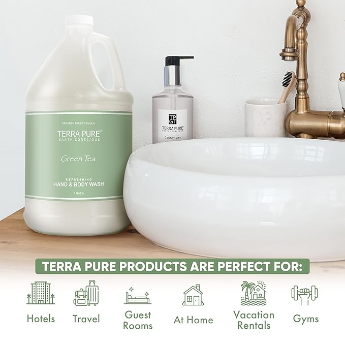 Terra Pure Hotel Hand &amp Body Wash Soap | Four Gallons | Designed to Refill Soap Dispensers (Set of 4)
