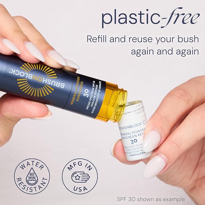 Brush On Block Mineral Sunscreen Powder Refill Natural Broad-Spectrum SPF 50 Safe for Sensitive Skin UVA UVB Face Protection Reef Friendly (Translucent - Refill)