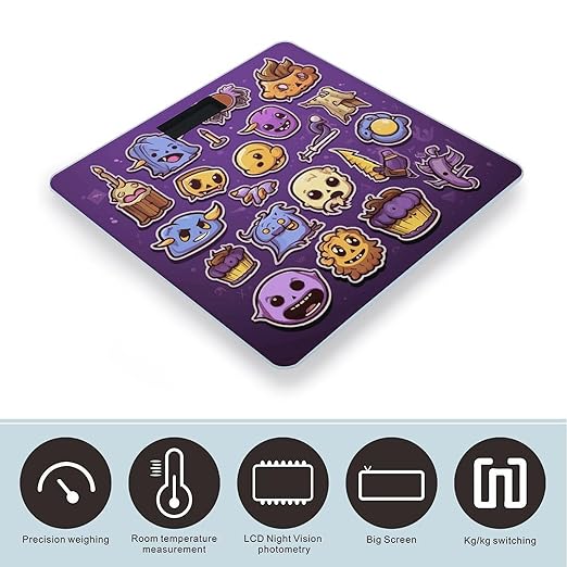 Purple Cartoon Style Scale for Body Weight Precision Bathroom Weighing Scales with Back Lit LCD Display Sturdy Tempered Glass Body Weight Scales Digital Bathroom Scale 400lb